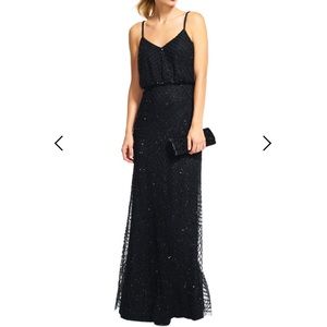 Adrianna Papell Black Beaded Blouson Gown